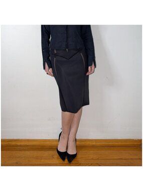 La Perla Black Stretch Mesh Inset Paneled Pencil Skirt Logo Back Zip USA 6